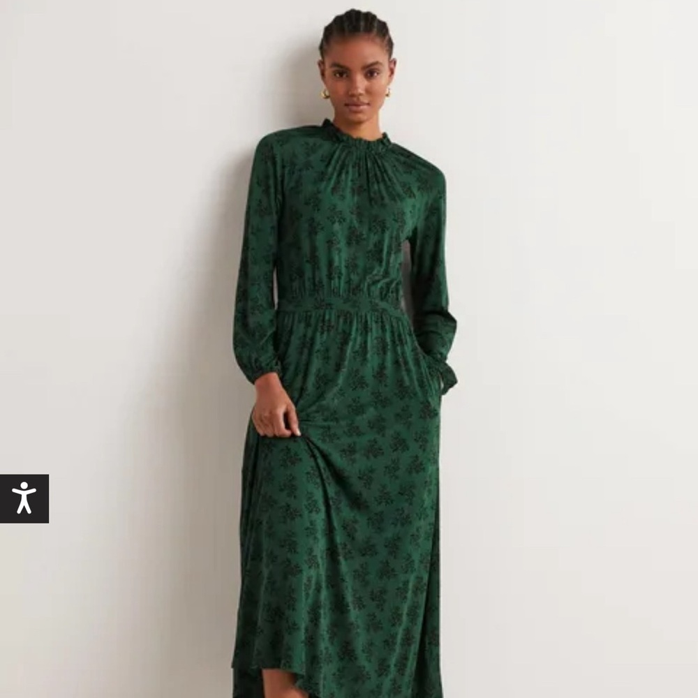 Boden Ruffle Neck Jersey midi dress